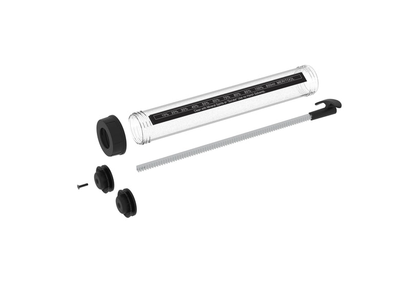 Meritool 6510-600 600 ml clear sausage conversion kit with barrel, push rack and fittings