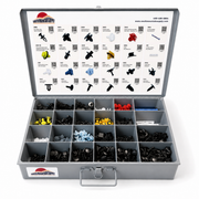 Top 24 shop clip kit in an open metal organizer